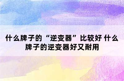 什么牌子的“逆变器”比较好 什么牌子的逆变器好又耐用